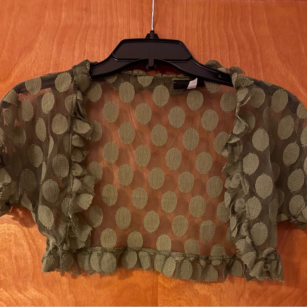 Olive Lace Polka Dot Bolero Top